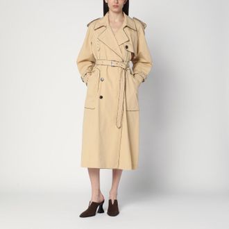 Dries Van Noten Double Breasted Beige Trench Coat In Cotton