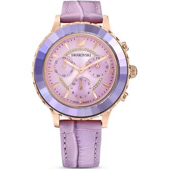 Swarovski Lux Chrono Leren Horloge - Dames - Horloges - Paars - ONE Size - Leer - Accessoires