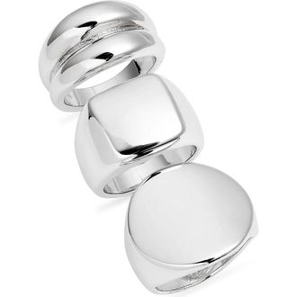 Open Edit Set of 3 Polished Signet Rings in Silver at Nordstrom, Size Medium