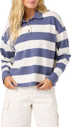 O'Neill Kyra Striped Long Sleeve Crop Polo in Nightshadow Blue at Nordstrom, Size Xx-Large