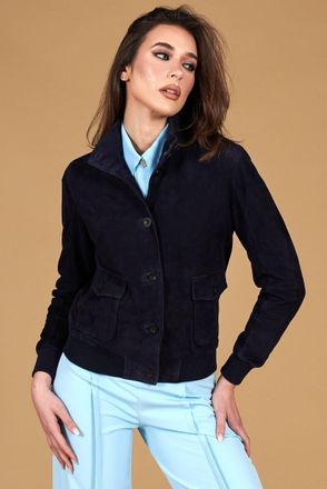 D'Arienzo Bomber in pelle camoscio blu con bottoni DArienzo, Seleziona Taglia XXL, Colore Blu