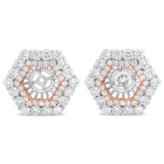 House of Brilliance 14K Rose and White Gold 1 7/8 Cttw Round Diamond Double Halo Earring Jacket for 6mm Round Studs (G-H Color, VS2-SI1 Clarity)