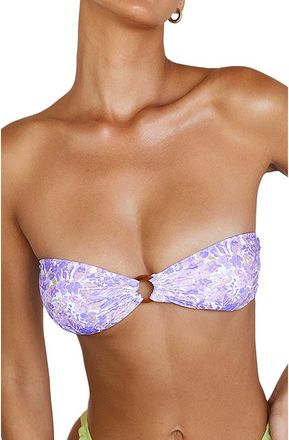 House of CB Bandeau Bikini Top in Violet Floral at Nordstrom, Size Large