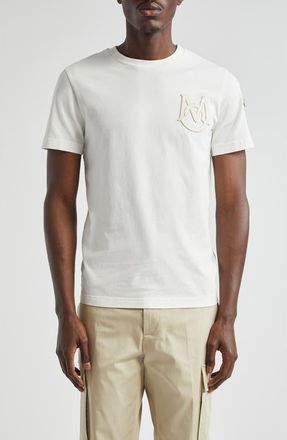 Moncler Monogram Logo Cotton T-Shirt in White at Nordstrom, Size Xxx-Large