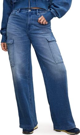 Good American Jeanius Good Skate Wide Leg Cargo French Terry Pants in Indigo900 at Nordstrom Rack, Size 2