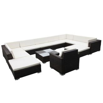vidaXL Set De Sof&aacute;s De Jard&iacute;n 12 Pzas Cojines Rat&aacute;n Sint&eacute;tico Negro Vidaxl