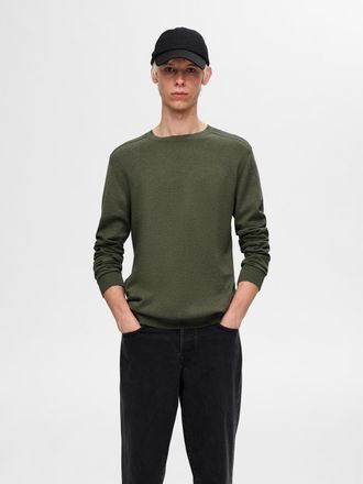 Selected Strickpullover SELECTED SLHBERG CREW NECK NOOS, Herren, Gr. M, gr&uuml;n (kalamata), Strick, Obermaterial: 100% Baumwolle, unifarben, regular fit normal, R