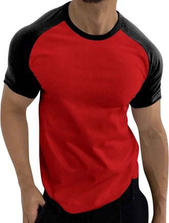 Generic Mens T-Shirt Short Sleeve Shirt with Crew Neck Mens Summer Casual Sport Short Sleeve Colour Block Crew Neck T-Shirt Mens T-Shirt Short Sleeve Shirt wi