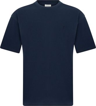 Saint Laurent T-Shirts, male, Blue, Size: S Cotton T-Shirt with Embroidered Logo