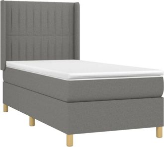 vidaXL Vidaxl - Cama Box Spring Colch&oacute;n Y Luces Led Tela Gris Oscuro 90x190 Cm