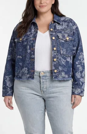 Liverpool L.A. Floral Jacquard Denim Trucker Jacket in Lapis Grove at Nordstrom, Size 3X