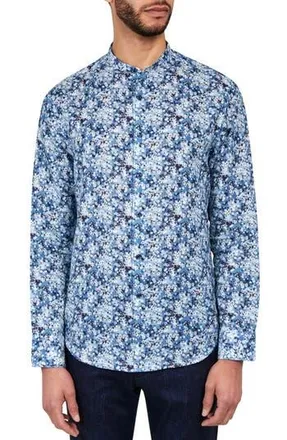 Brooklyn Brigade Poplar Cherry Blossom Floral Linen & Cotton Shirt in Blue at Nordstrom Rack, Size Xx-Large