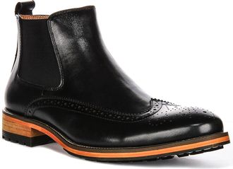 Justinreess England Dom Mens Broue Design Chealea Boot Shoes (Black, UK 10)