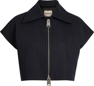Khaite Robin Pinstripe Wool-blend top - Navy - 6 (UK10 / S)
