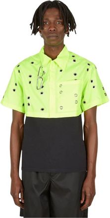 Studio ALCH Eyelet Short-Sleeve Shirt - Heren - Korte mouwen Overhemden - Geel - L - Overhemden