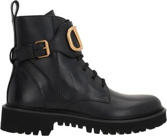 Valentino Garavani Zwarte Enkellaarsjes Vlogo Stijl - Dames - Veterlaarzen - Zwart - 35 1/2 EU - Leer - Schoenen