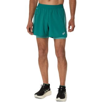 Asics Laufshorts ASICS ROAD 2N1 5IN SHORT, Herren, Gr. XXL, N-Gr, rainy lake, light teal, Stoff, Obermaterial: 100% Polyester, unifarben, Hosen Laufshorts