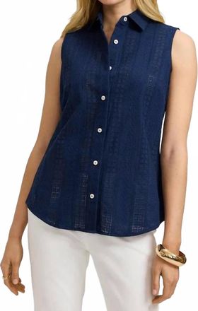 Foxcroft Ada Cotton Eyelet Sleeveless Shirt In Navy
