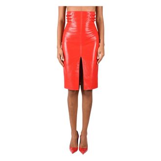 Elisabetta Franchi Glanzende rok met bandjes - Dames - Rokken - Rood - Maat: L Zijde