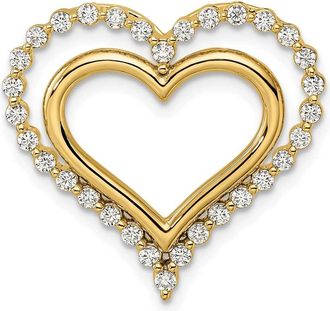 Diamond2Deal 14k Yellow Gold Lab Grown Diamond Double Heart Chain Slide Pendant (0.5ct, VS, G-H)