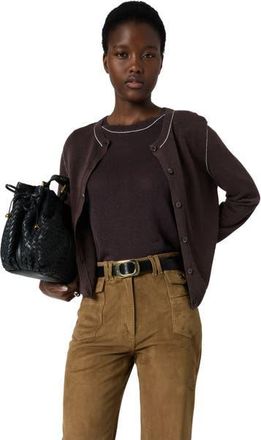 Gerard Darel Lorys Contrast Trim Cardigan in Brown at Nordstrom, Size X-Large/xx-Large