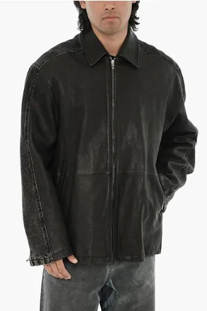 Diesel Jacket L-STOLLER Leather and Denim with Zips on the Sleeves size 48