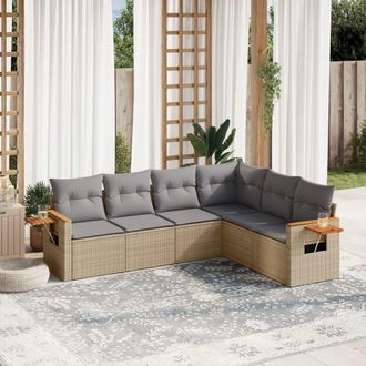 vidaXL Juego De Sof&aacute;s Jard&iacute;n Con Cojines 6 Pzas Rat&aacute;n Sint&eacute;tico Beige Vidaxl