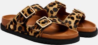Birkenstock Arizona leopard-print calf hair slides