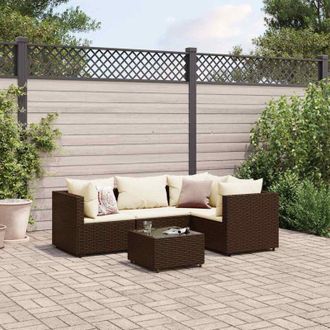 vidaXL Vidaxl - Set Muebles De Jard&iacute;n 5 Piezas Y Cojines Rat&aacute;n Sint&eacute;tico Marr&oacute;n