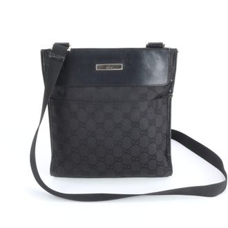 Gucci Gg Canvas Black Gg Canvas Leather Messenger Bag Shoulder Bag (Pre-Owned)