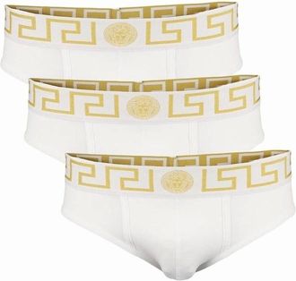 Versace Mens VERSACE 3-Pack Greca Border Briefs, White - Size: 32/34/35