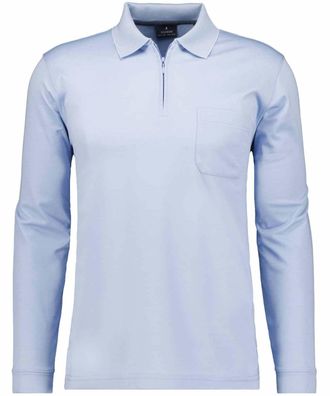 Ragman Mens Softknit Polo Shirt Long Sleeve with Zip, Blue-Grey-074, XL