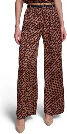 Karl Lagerfeld Geo Print Side Stripe Belted Pants in Midnight Navy/siena at Nordstrom, Size Small