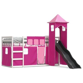 Berkfield Home Bunk Bed without Mattress with Slide & Curtains Pink 90x200 cm