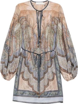 Zimmermann Multicolour Tie Neck Mini Dress