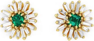 Suzanne Kalan 18K geelgouden oorbellen met diamant en smaragd in de vorm van vuurwerk