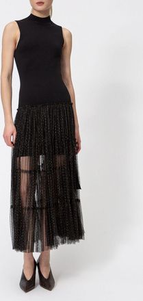 Twinset Abito midi in maglia e tulle con collo alto e spalle scoperte