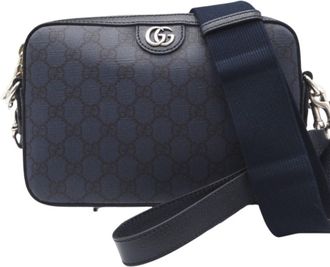 Gucci Navy Coated Canvas Shoulder Bag Sling Bag (Pre-Owned)