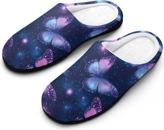Generic Purple Butterfly Cotton Slippers for Women Indoor Outdoor Slipper Slip-On Memory Foam Home Shoes