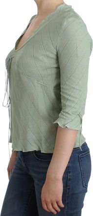 Ermanno Scervino Womens Green Lightweight Knit Sweater Top Blouse Cotton
