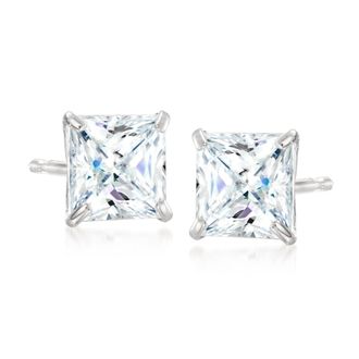 Ross-Simons Princess-Cut CZ Stud Earrings in 14kt White Gold