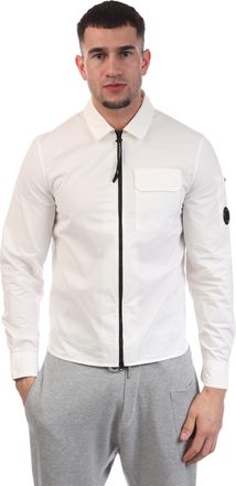 C.P. Company Mens Gabardine Long Sleeve Full Zip Lens Shirt in White Cotton - Size X-Small
