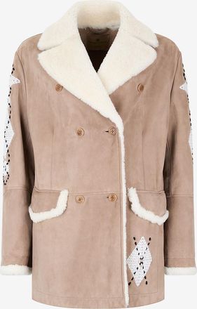 Ermanno Scervino Mantel aus Wildleder und Shearling mit Rautenstickereien