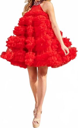 Rachel Allan Ruffle Tulle Party Dress In Red