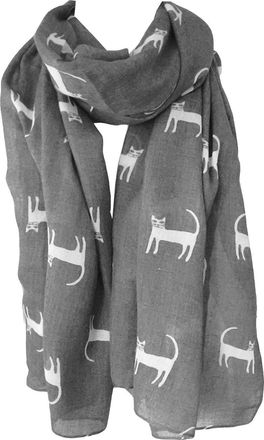 GlamLondon Womens Cat Printed Kitty Sketch Scarf (Grey)(Size: L)