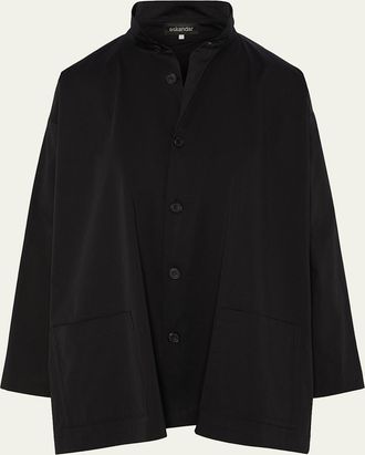 Eskandar Slim A-Line Double Stand-Collar Shirt With Stepped Insert (Long Length)