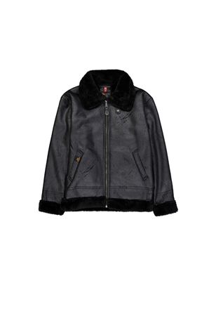 Alpha Industries Lederjacke ALPHA INDUSTRIES B-3 Faux Leather, Herren, Gr. M, schwarz (schwarz, schwarz), Obermaterial: 100% Polyester, Kunstfell: 100% Polyester, Jack