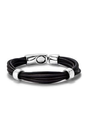 UNOde50 Multi Strand Leather Bracelet With 2 Circles in Silver at Nordstrom, Size X-Large