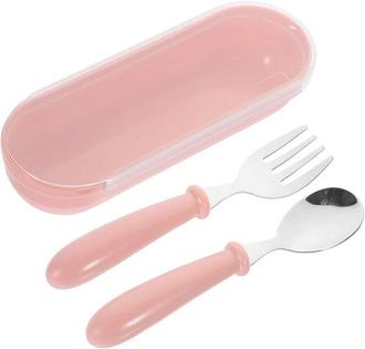 OEM Juego De Cubiertos Infantiles - Juego De 3 Piezas - Tenedor, Cuchara, Caja De Almacenamiento - Acero Inoxidable - Mango De Silicona