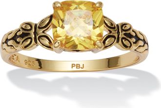Palm Beach Jewelry Cushion Cut Birthstone Ring in Gold-plated Sterling Silver